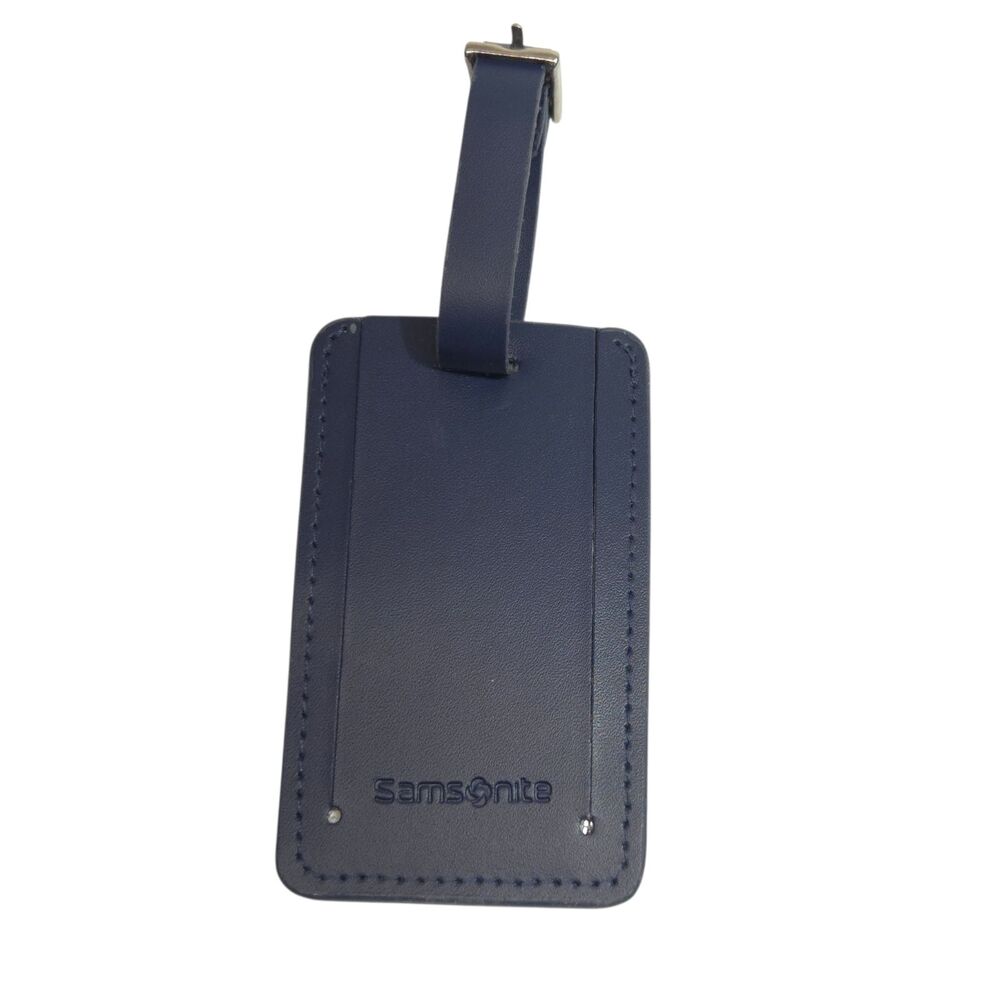 Samsonite Blue Faux Leather Luggage Tag Travel ID Name Card Holder Buckle Strap